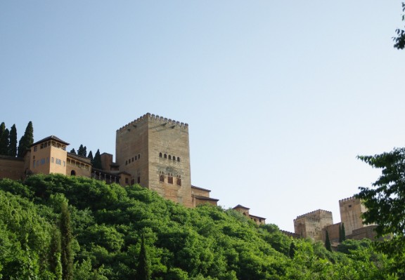 La Alhambra sobre la colina de la Sabika rodeada de arbolado
